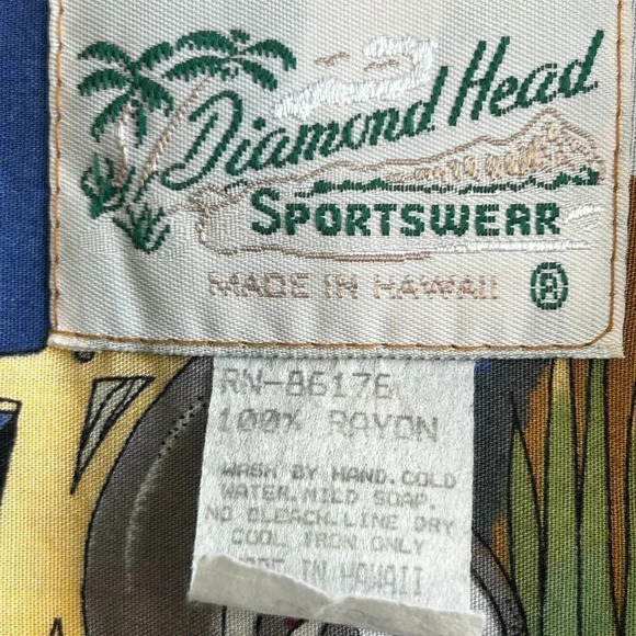 Diamond Head Vintage Hawaiian Woodys Palm Trees Aloha Camp Shirt Made in Hawaii - Picture 6 of 7